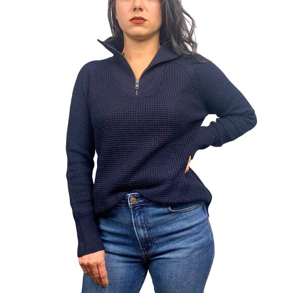 RDI Navy Blue Tight Knit Quarter Zip Sweater - Picture 1 of 9